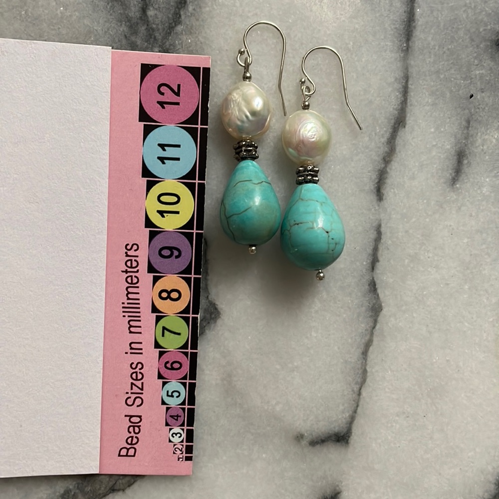 Freshwater pearl baroque teardrop stone sterling silver 925 earrings - Picture 2 of 16